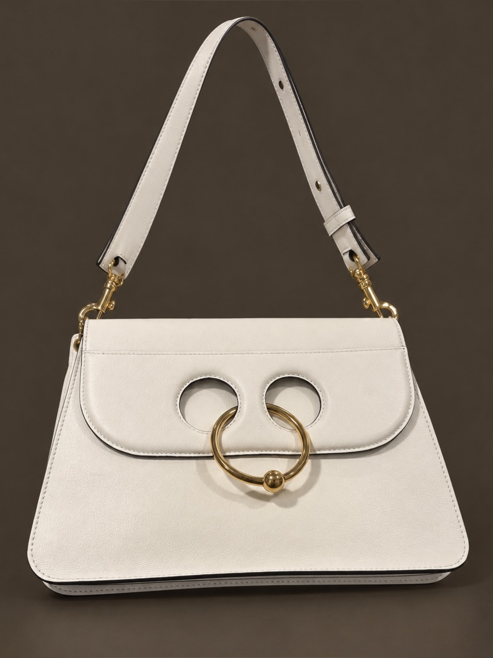 JW Anderson Pierce Medium White Leather Shoulder Bag Gold Ring; never carried